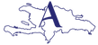 Outline of a map with a blue 'A' on a white background